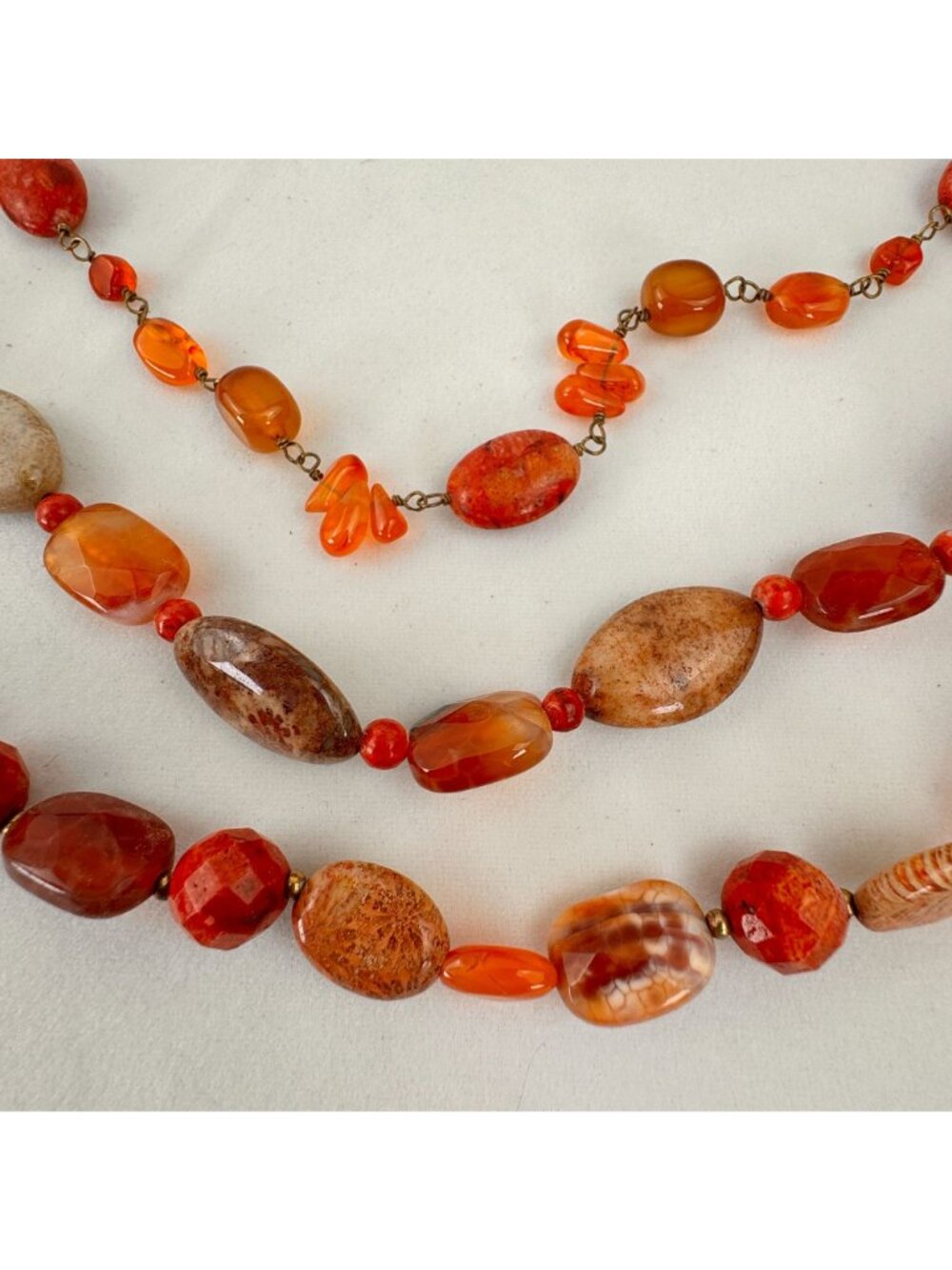 Vintage Coldwater Creek Multi-Strand Beaded Necklace 27-Inch Orange Brown Earthy - Picture 4 of 10